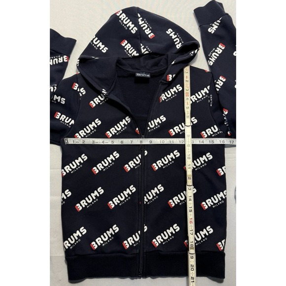 Brums Milano Italian Fashion Youth Sz 12 Spellout Full-Zip Hood Sweatshirt Navy - Picture 6 of 6
